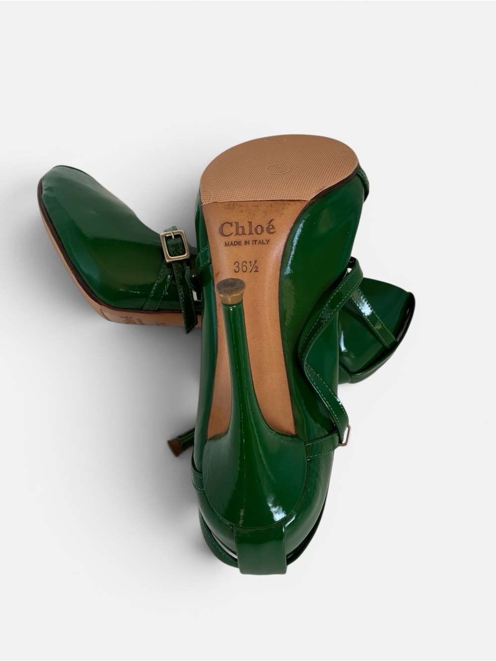 Chloe Green Patent Leather Peep-Toe Strappy Heels - Picture 4 of 5